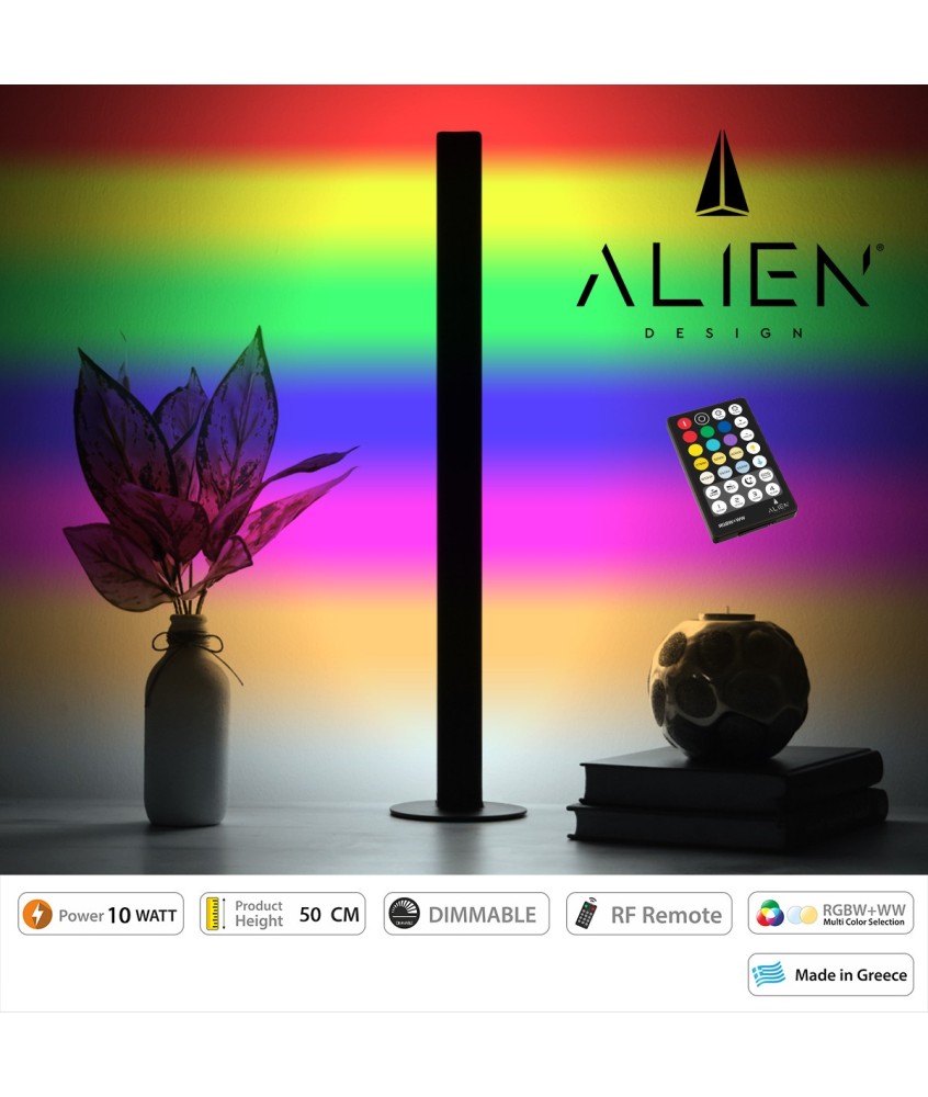 GloboStar® ALIEN-DIVA-BLACK-50-9 ALIEN Design DIVA Μοντέρνο Minimal Nordic Μεταλλικό Φωτιστικό Επιτραπέζιο - Πορτατίφ - Λαμπατέρ Μαύρο LED 10W 1500lm με Ασύρματο Χειριστήριο RF & Dimmer IP20 Πολύχρωμο + CCT - RGBW + WW Μ3 x Π1.6 x Υ50cm